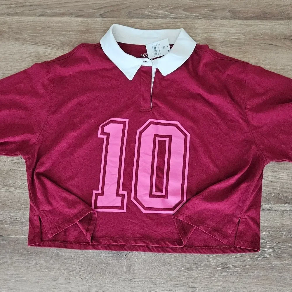 Mighty Fine Burgundy Long Sleeve Shirt with Pink Number 10 Size 2X